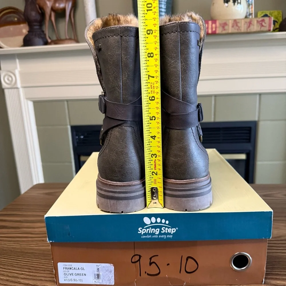 NIB Spring Step Francala Faux Fur Lined Olive Green Boots-Size 41 (9.5-10)